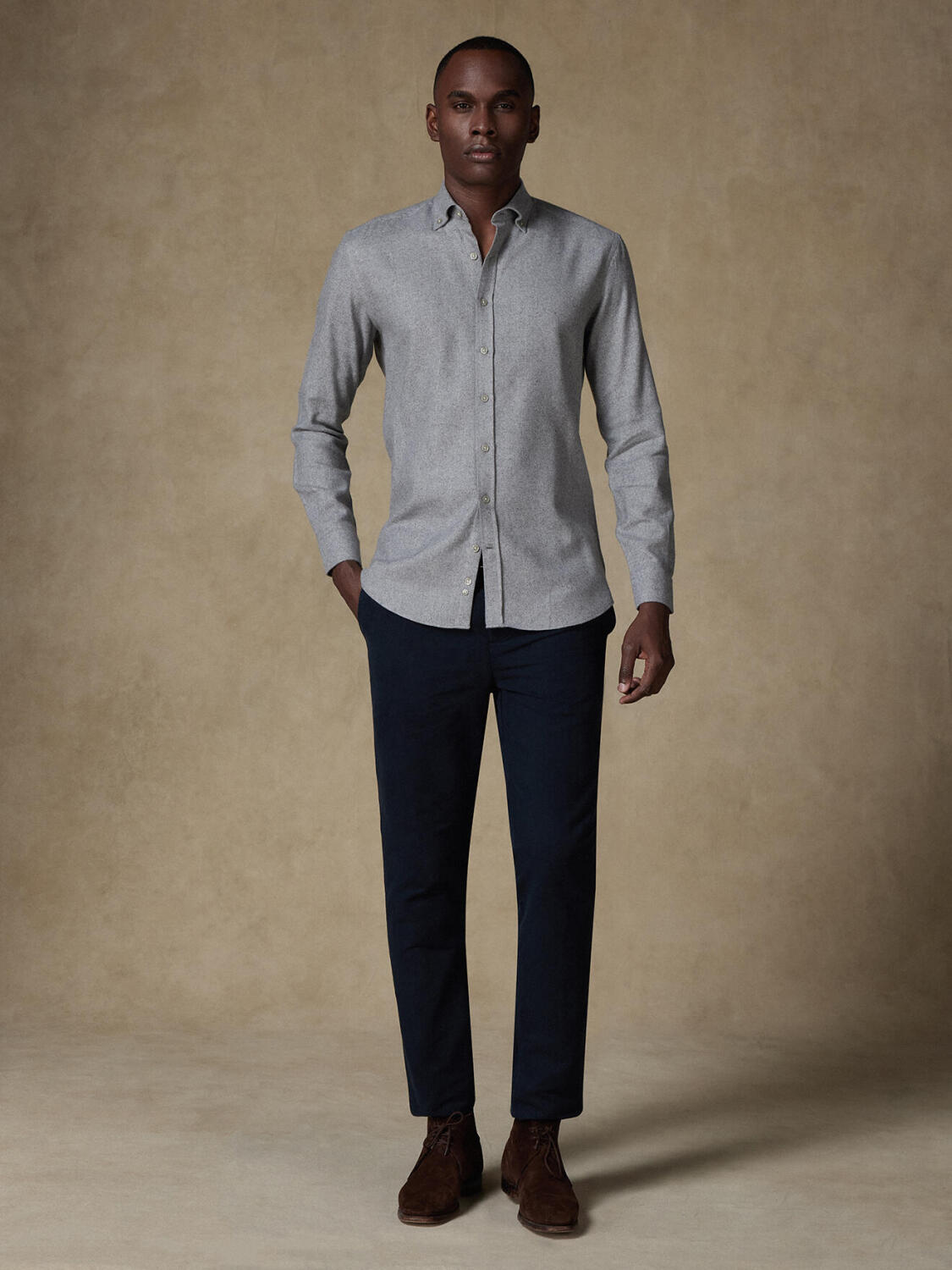 Gareth graues Flanellhemd - Recycelte Baumwolle - Button down Kragen