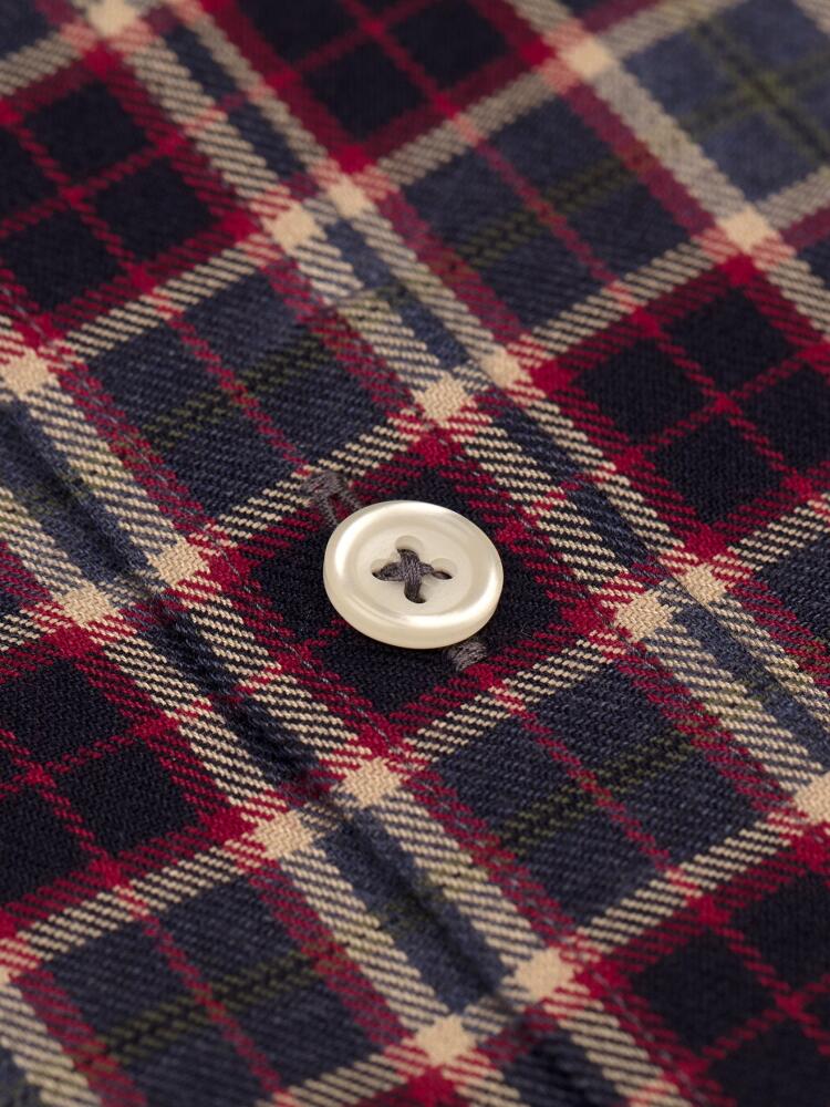 Gary blue flannel shirt with navy blue checks - Button-down collar