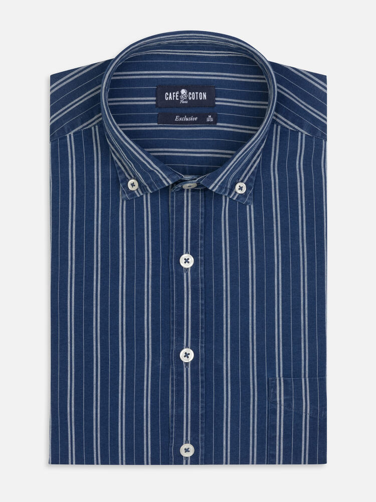 Chemise Gerry à rayures indigo - Col Boutonné