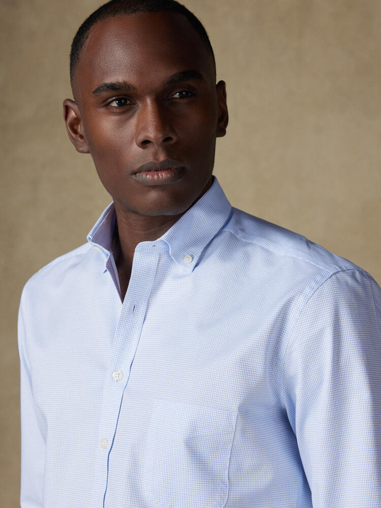Gill shirt with sky blue checkered   - Button down collar