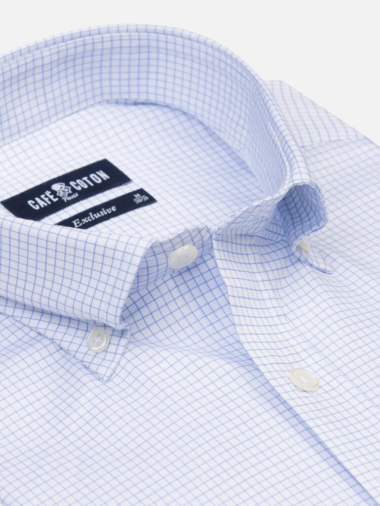 Chemise Gill à carreaux ciel - Col Boutonné
