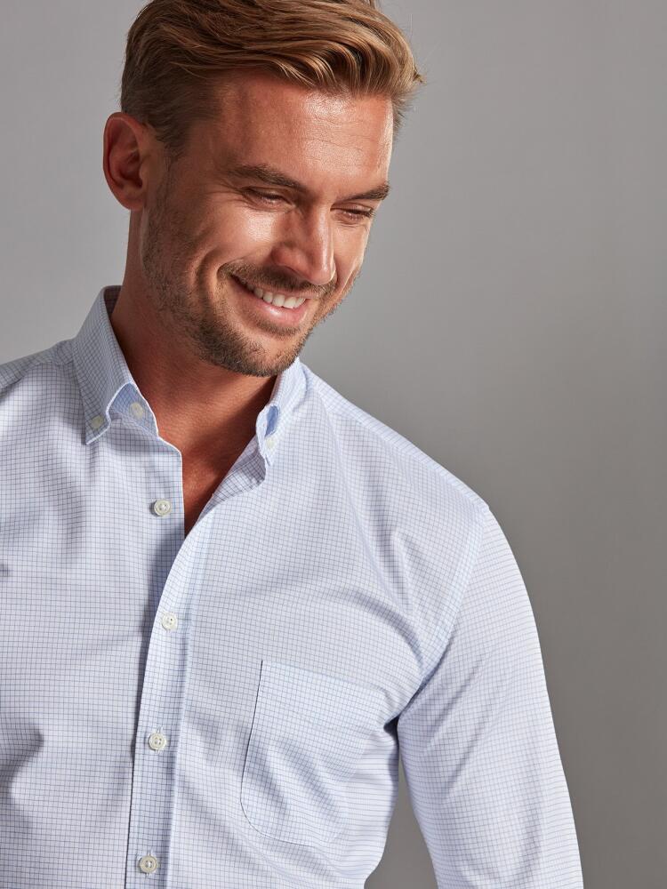 Chemise Gill à carreaux ciel - Col Boutonné