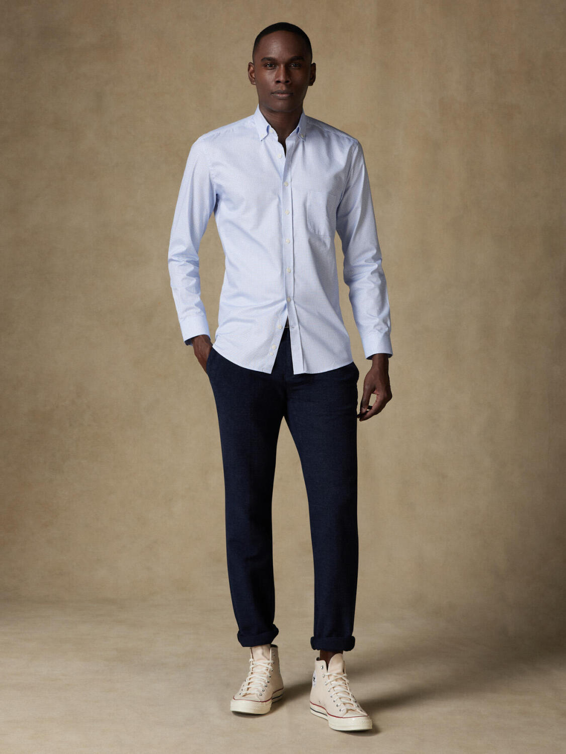 Gill-Hemd mit blauen Karos  - Buttondown Kragen