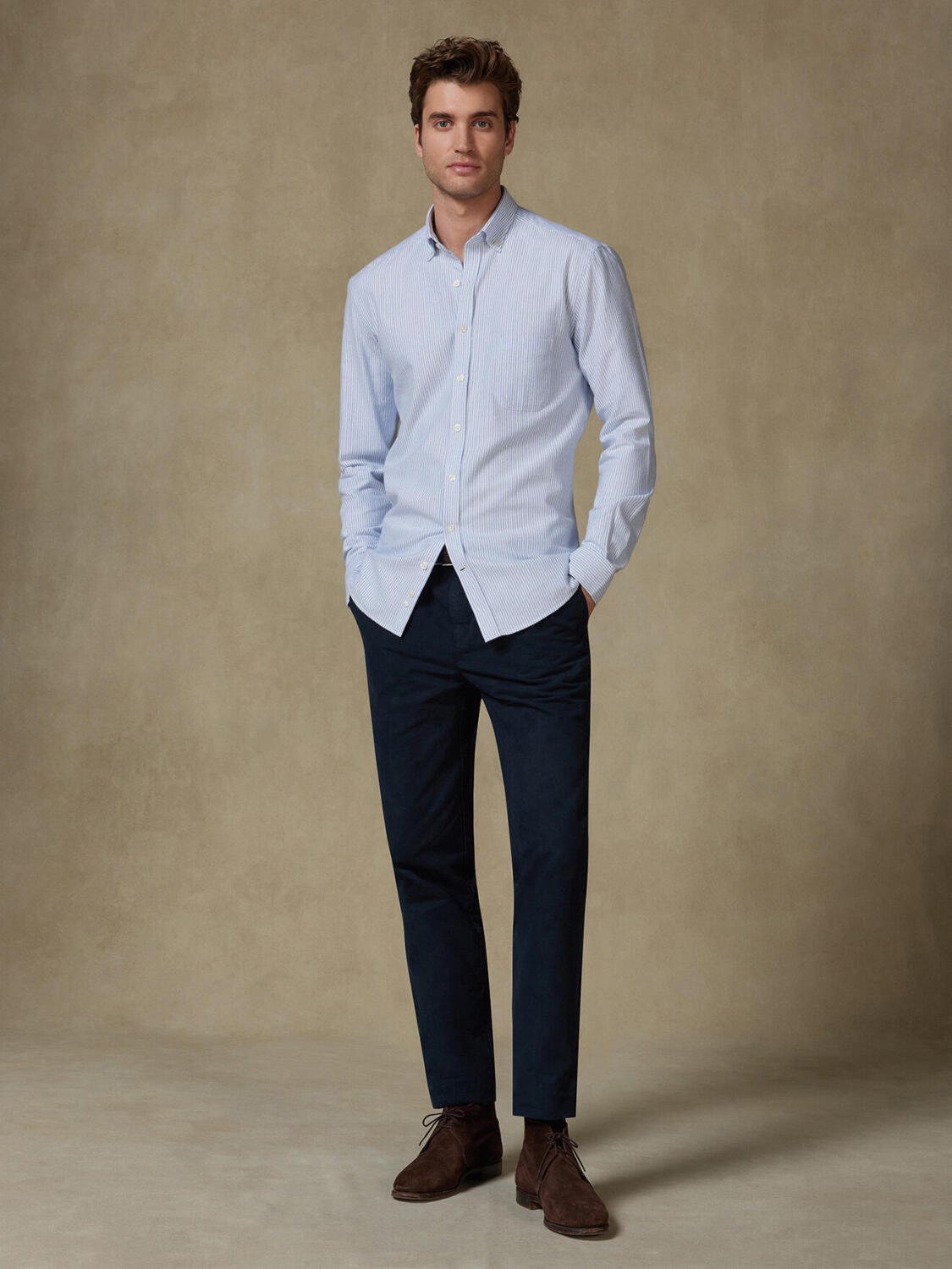 Grab blue brushed oxford shirt - Button-down collar
