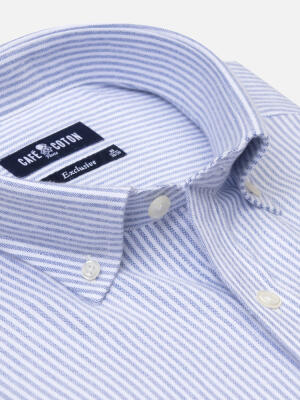 Grab blue brushed oxford shirt - Button-down collar
