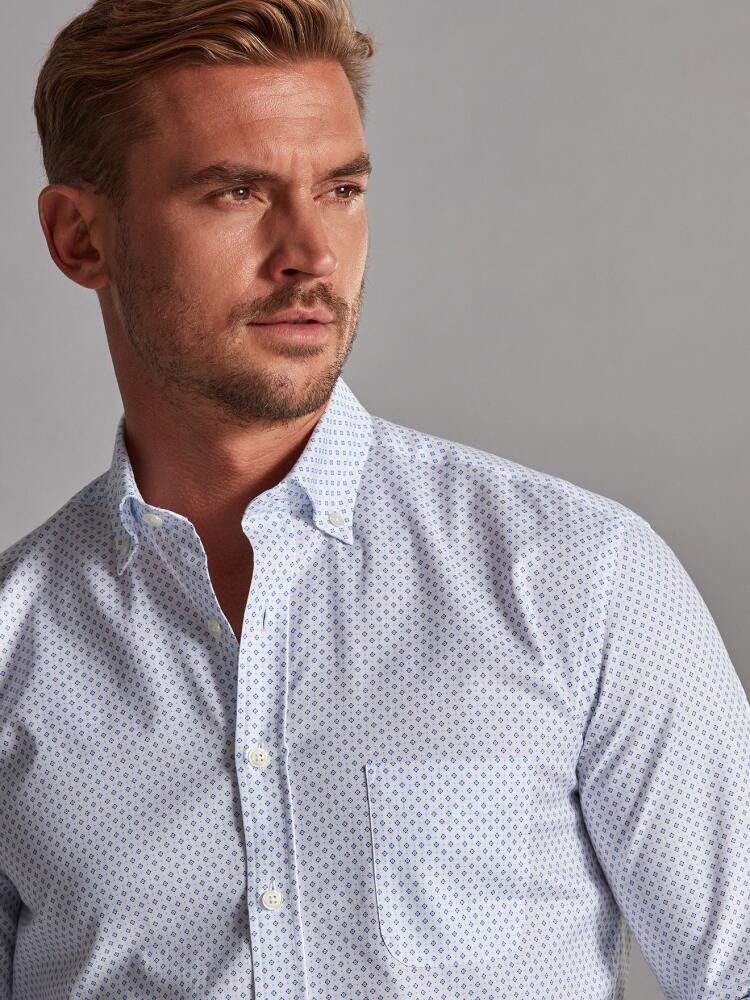 Grant shirt with sky blue print pattern - Button-down collar