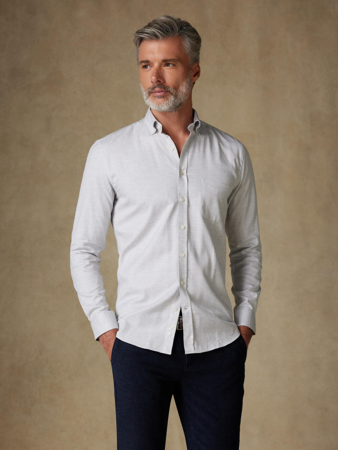 Chemise Hall en flanelle grise - Col Boutonné