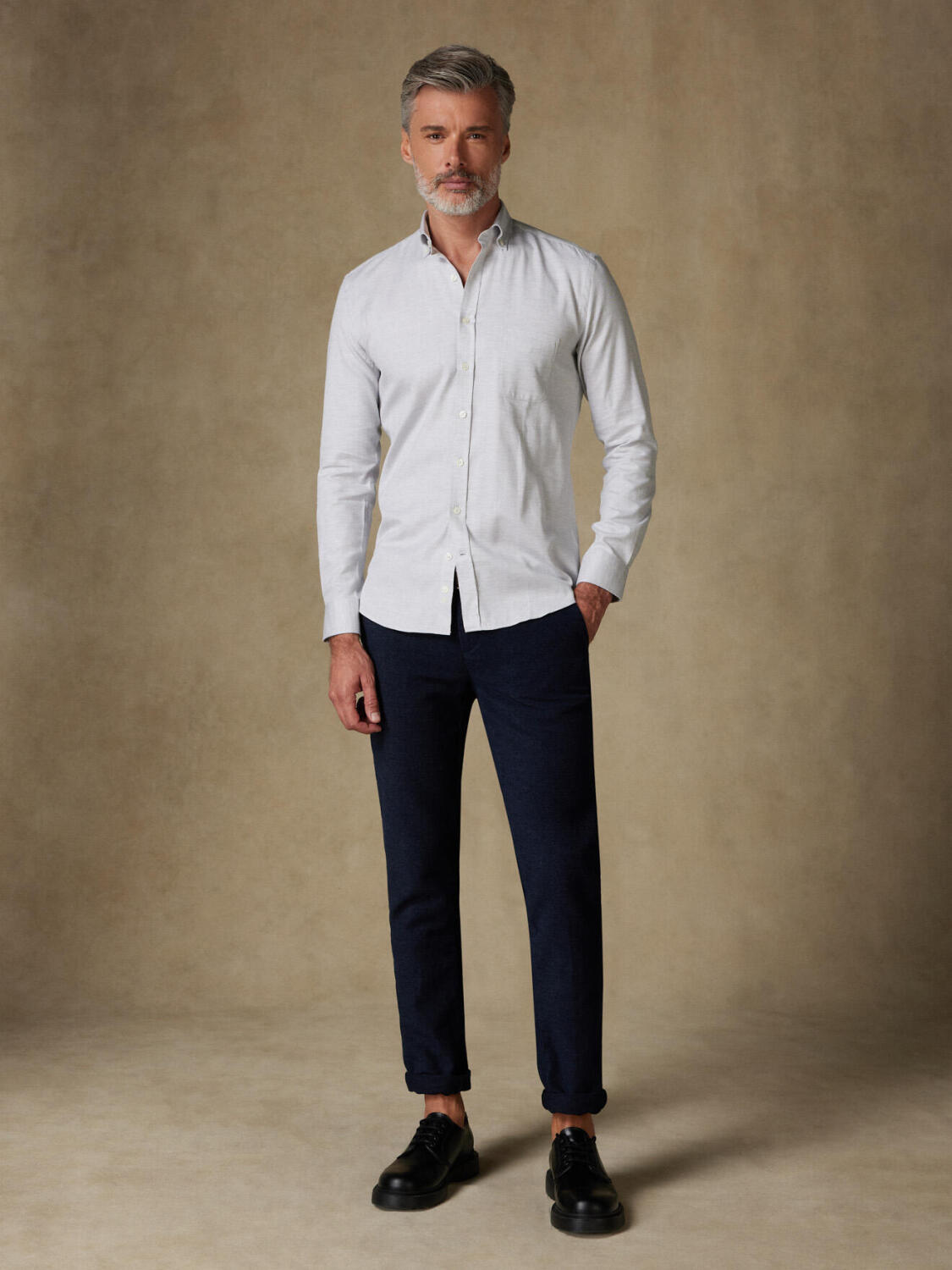 Chemise Hall en flanelle grise - Col Boutonné