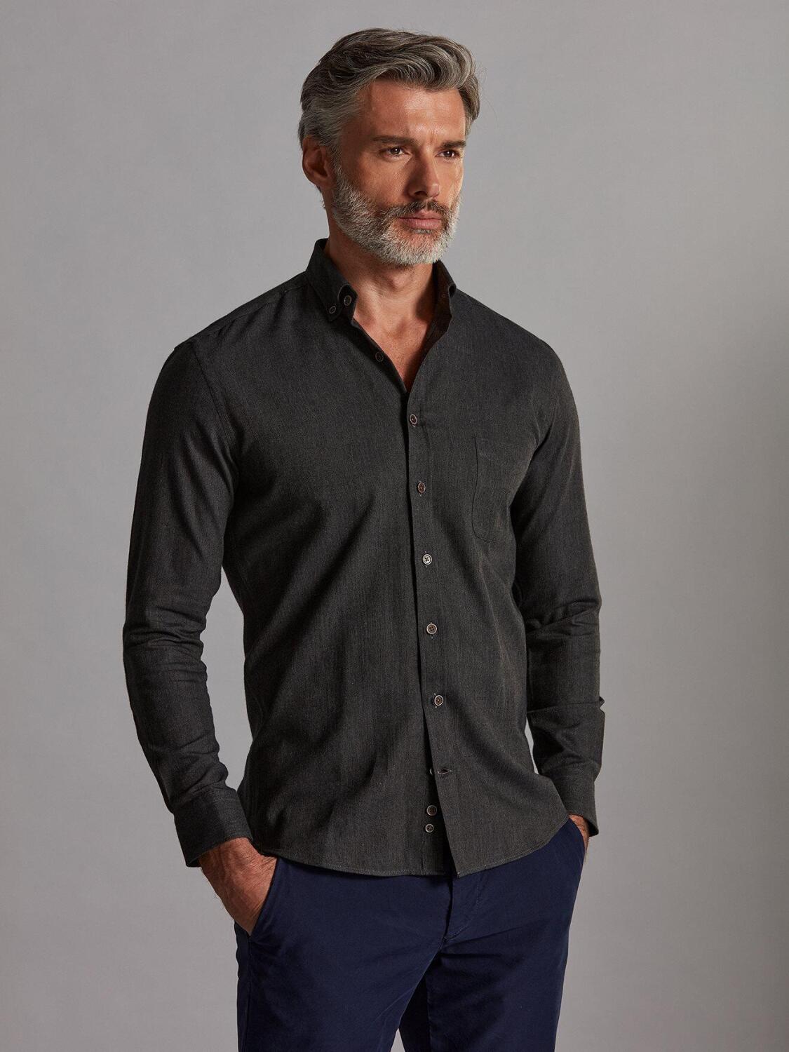 Hall anthracite flannel shirt - Button-down collar