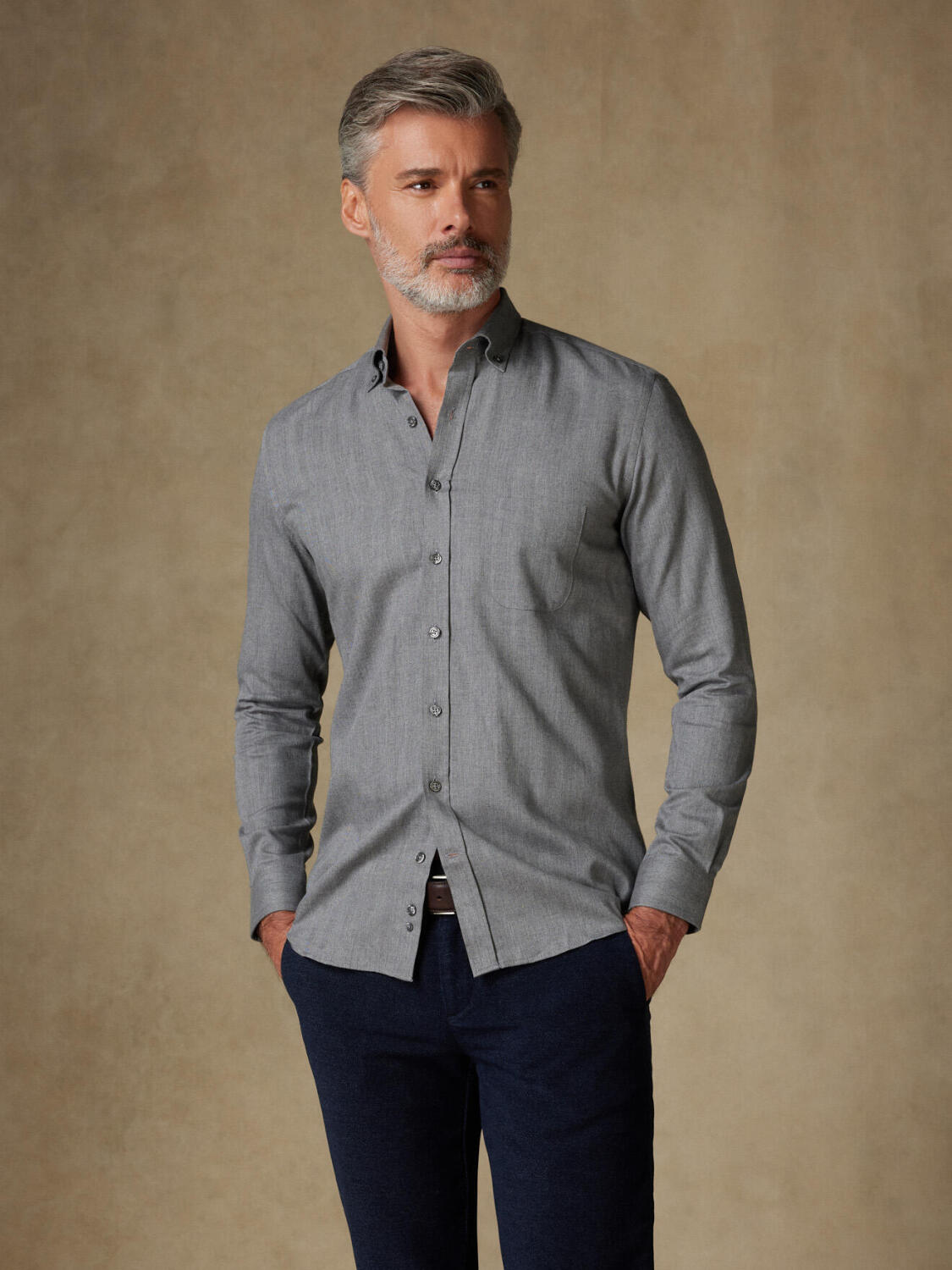 Chemise Hall en flanelle anthracite - Col Boutonné