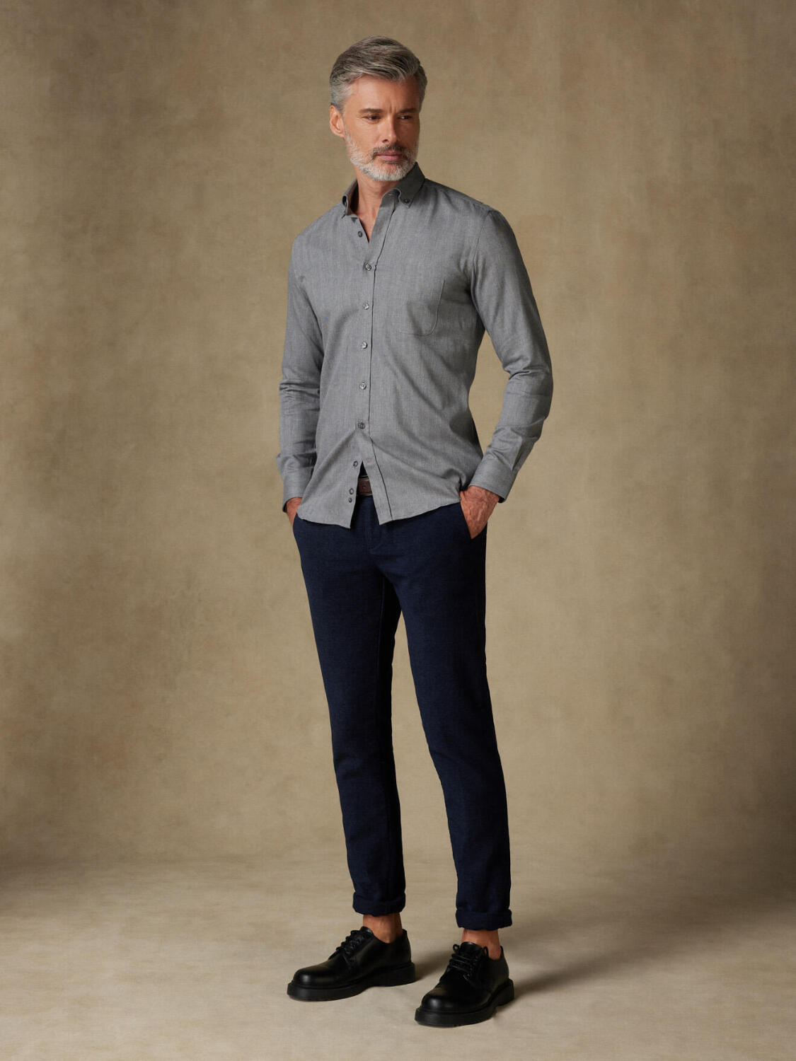 Chemise Hall en flanelle anthracite - Col Boutonné