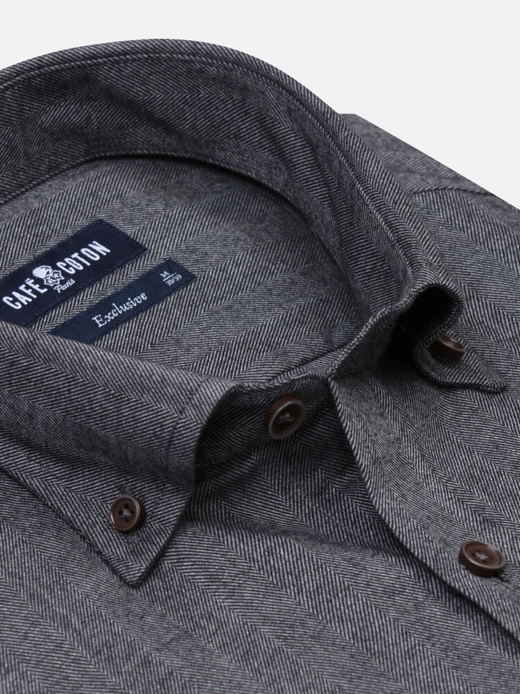 Hall charcoal flannel shirt - Buttoned down collar