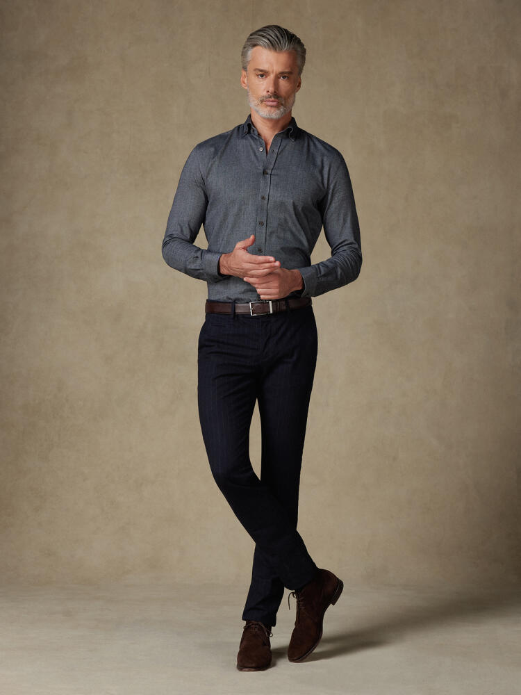 Chemise Hall en flanelle anthracite - Col Boutonné