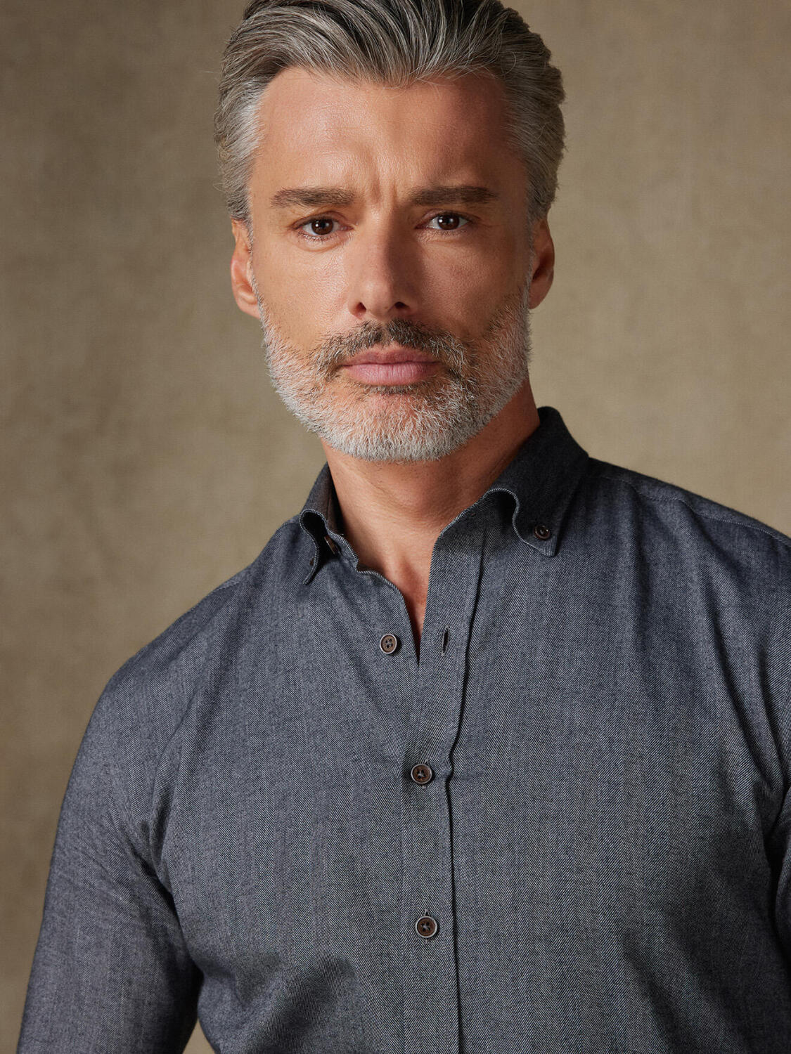 Hall anthrazit Flanellhemd - Button down Kragen