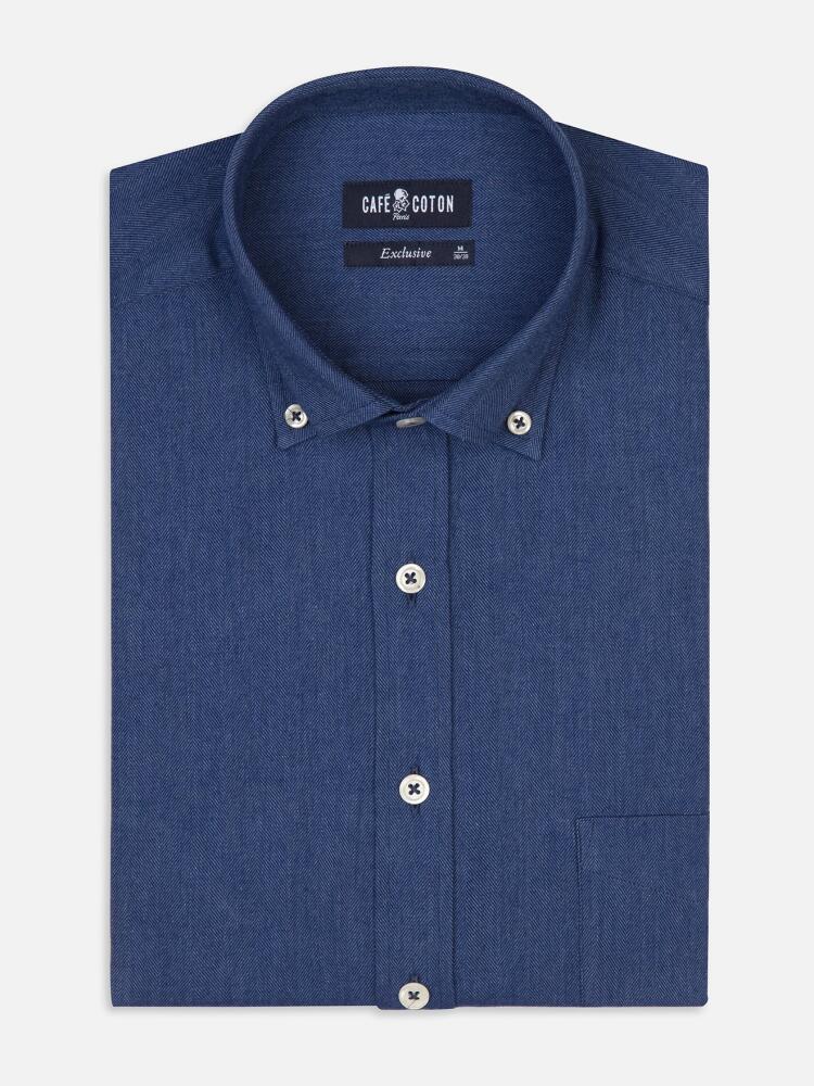 Chemise Hall indigo en flanelle - Col Boutonné
