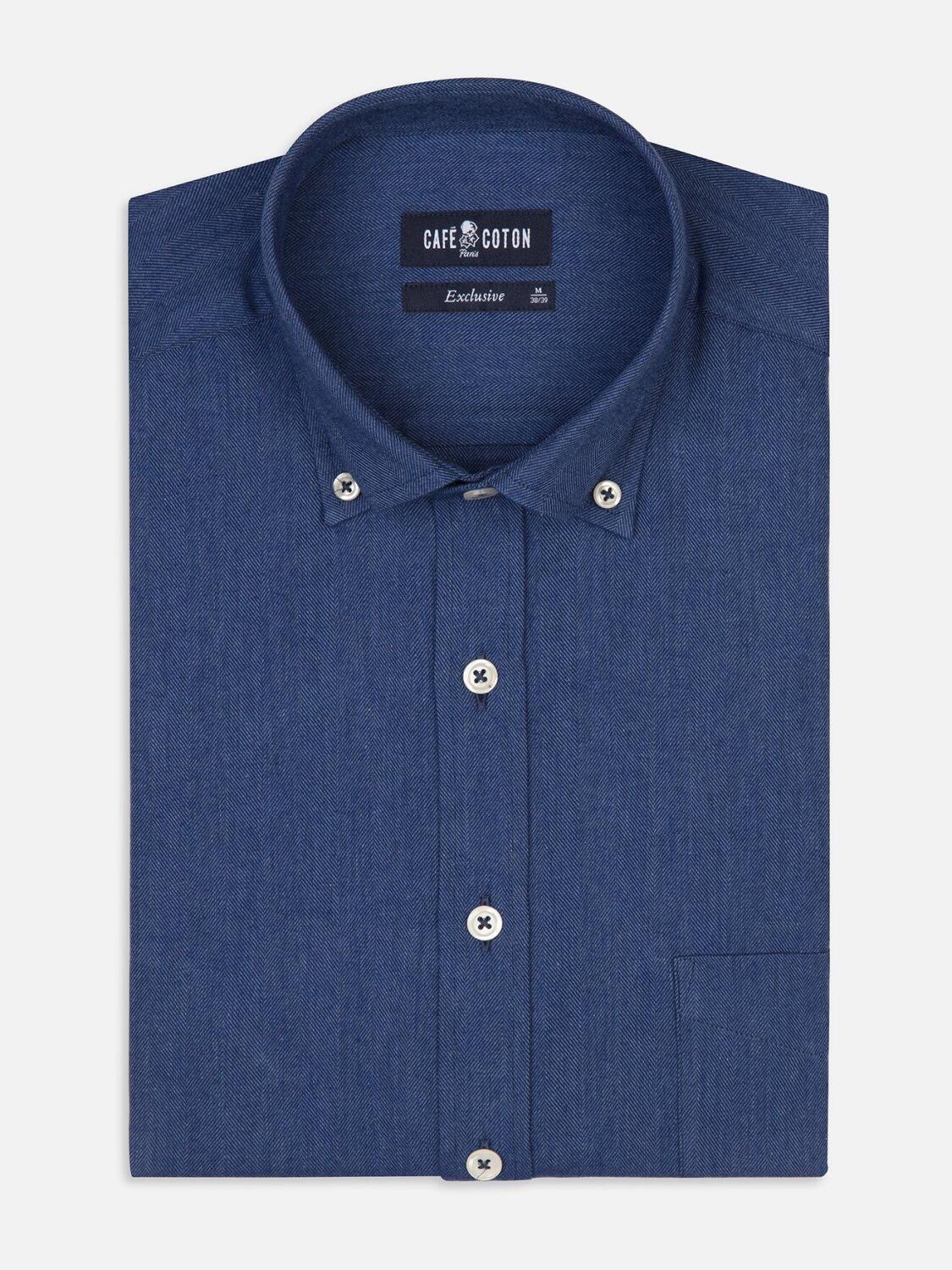 Hall indigo flannel shirt - Button-down collar