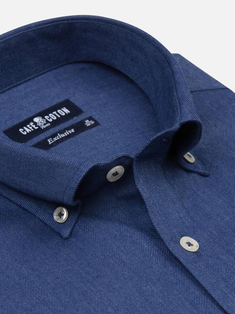 Chemise Hall indigo en flanelle - Col Boutonné