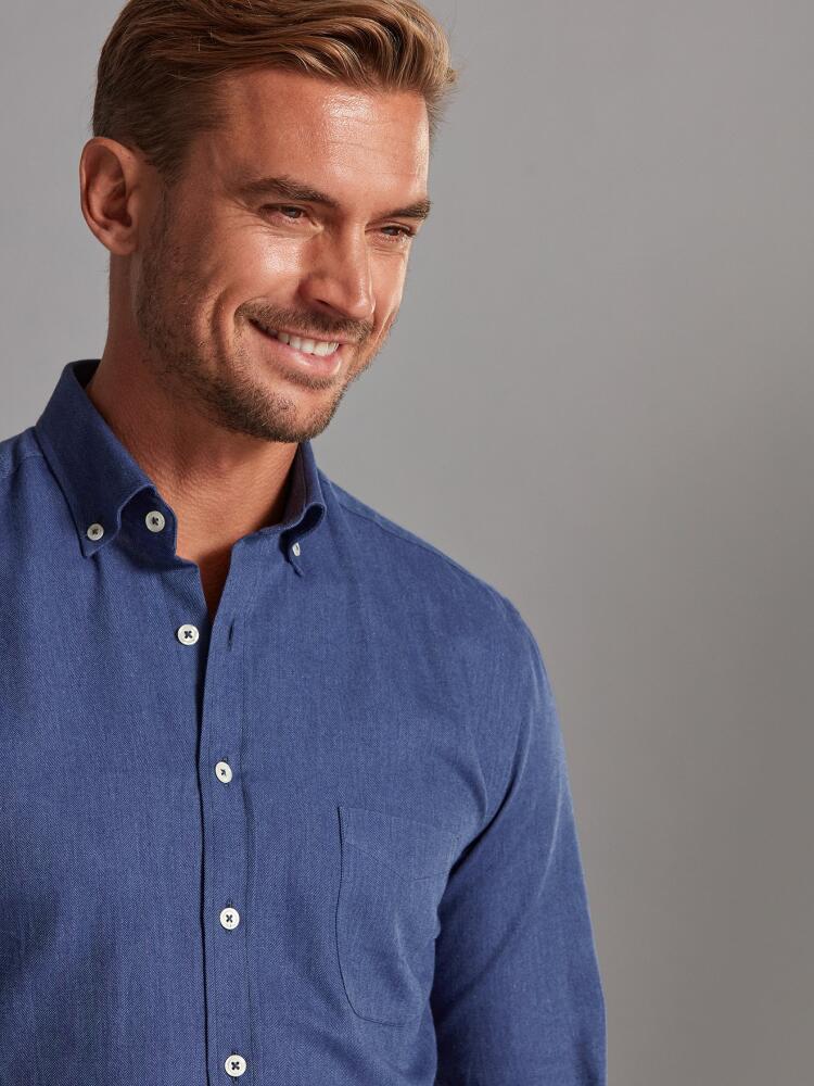 Chemise Hall indigo en flanelle - Col Boutonné