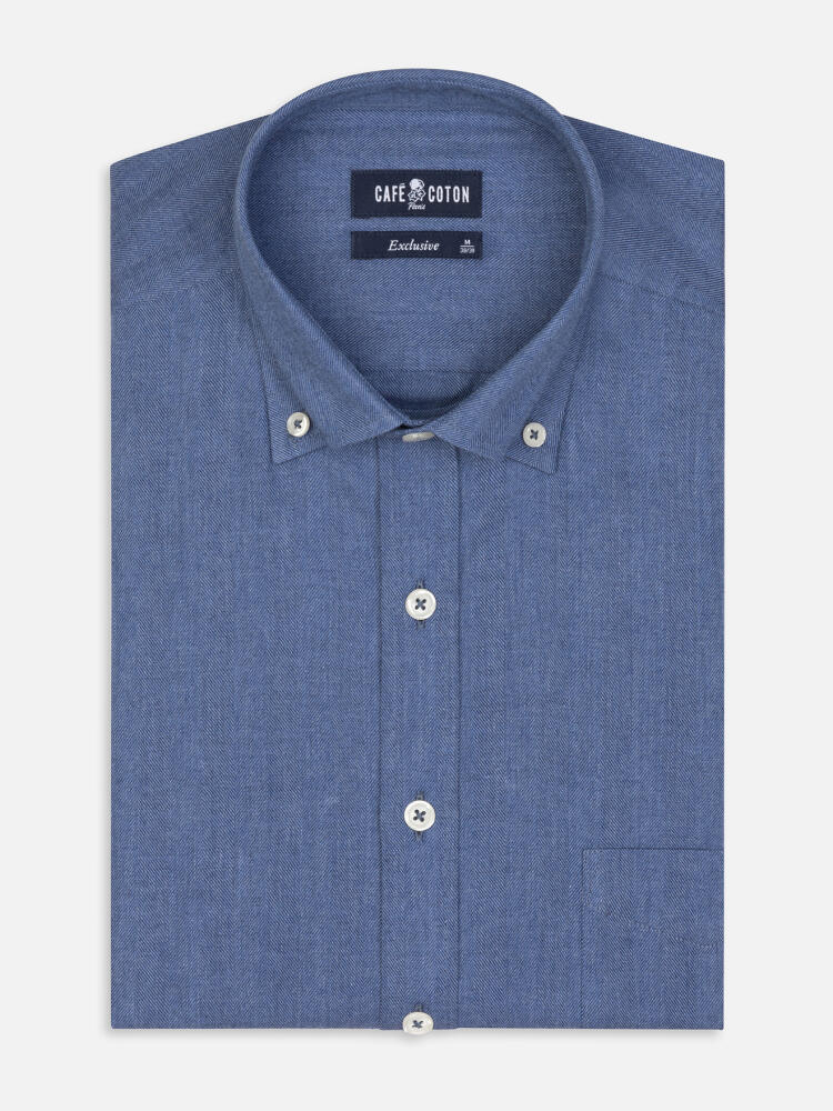 Hemd Hall aus blauem Flanell - Buttondown Kragen