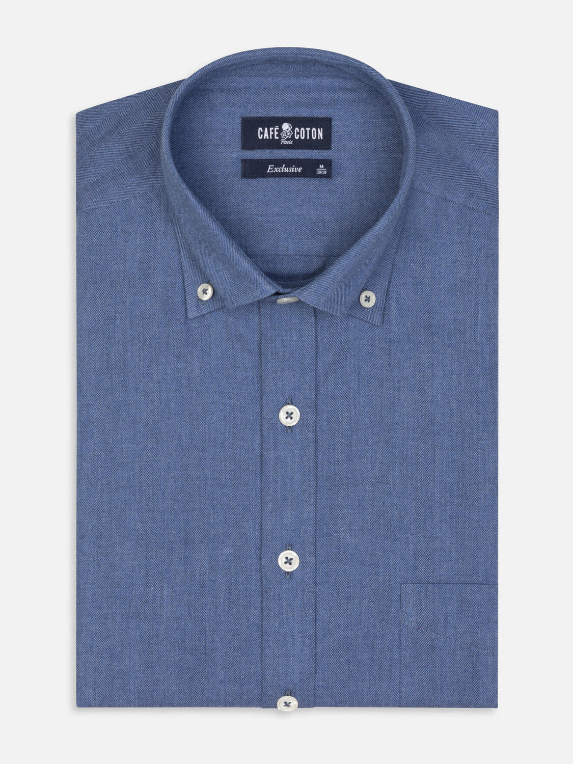 Hall blauw flanellen overhemd - Button-down kraag