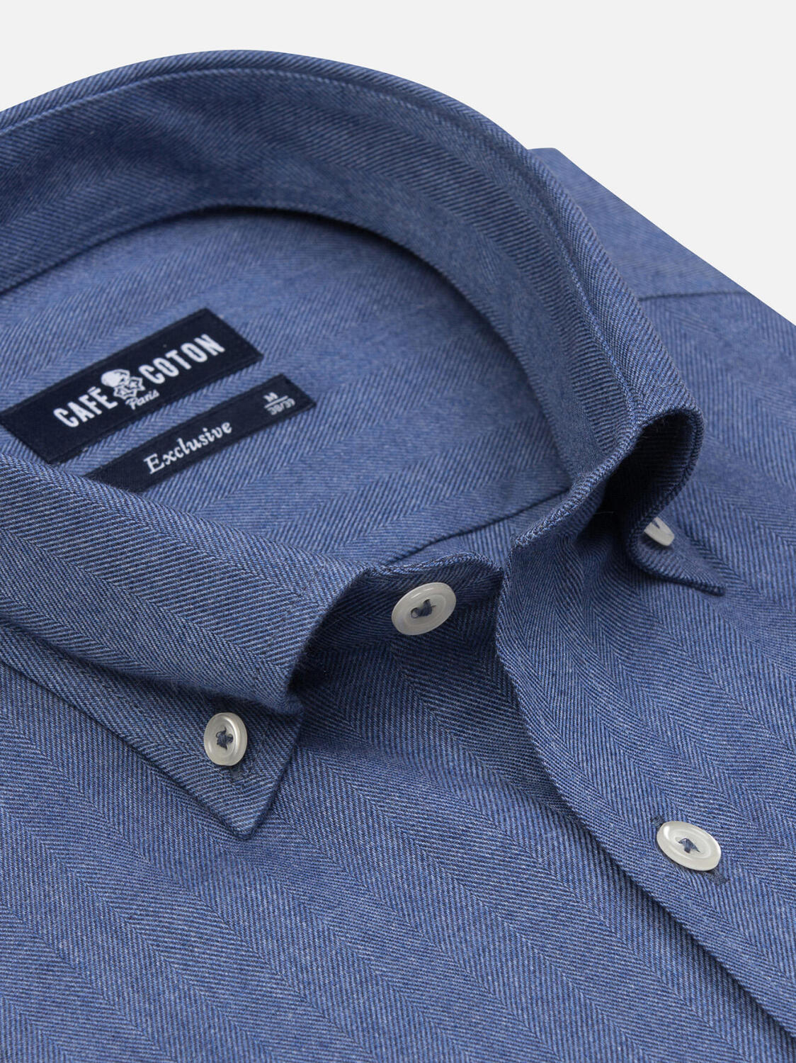 Hall blauw flanellen overhemd - Button-down kraag