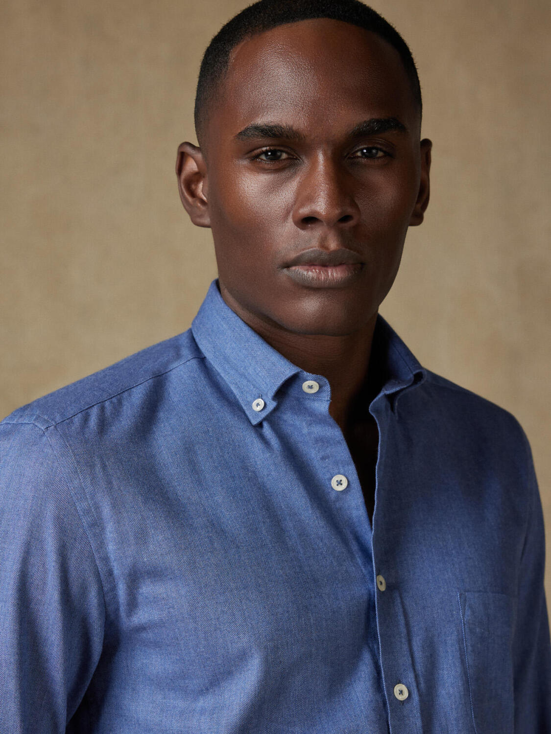 Hall blauw flanellen overhemd - Button-down kraag