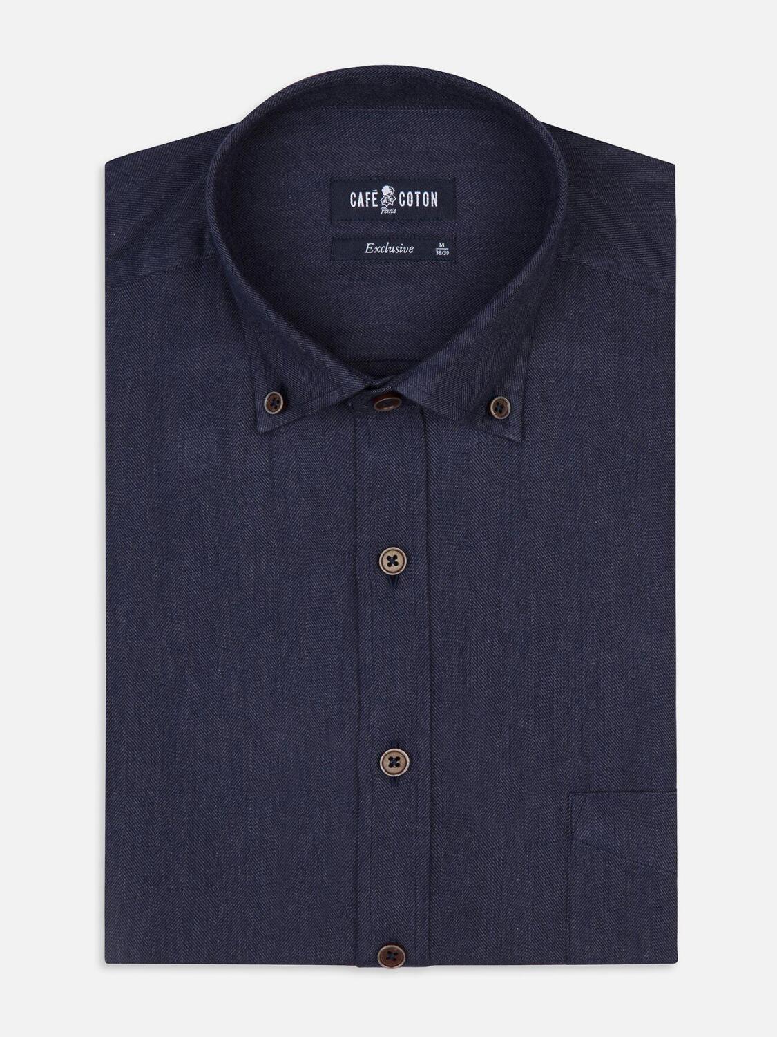 Chemise Hall marine en flanelle - Col Boutonné