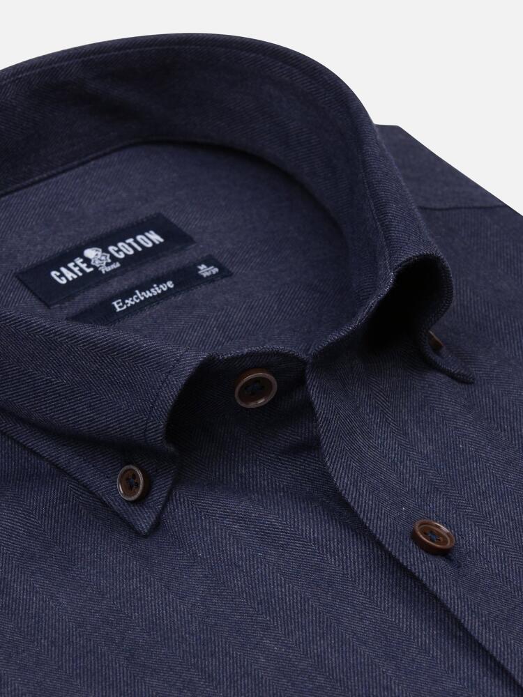 Chemise Hall marine en flanelle - Col Boutonné
