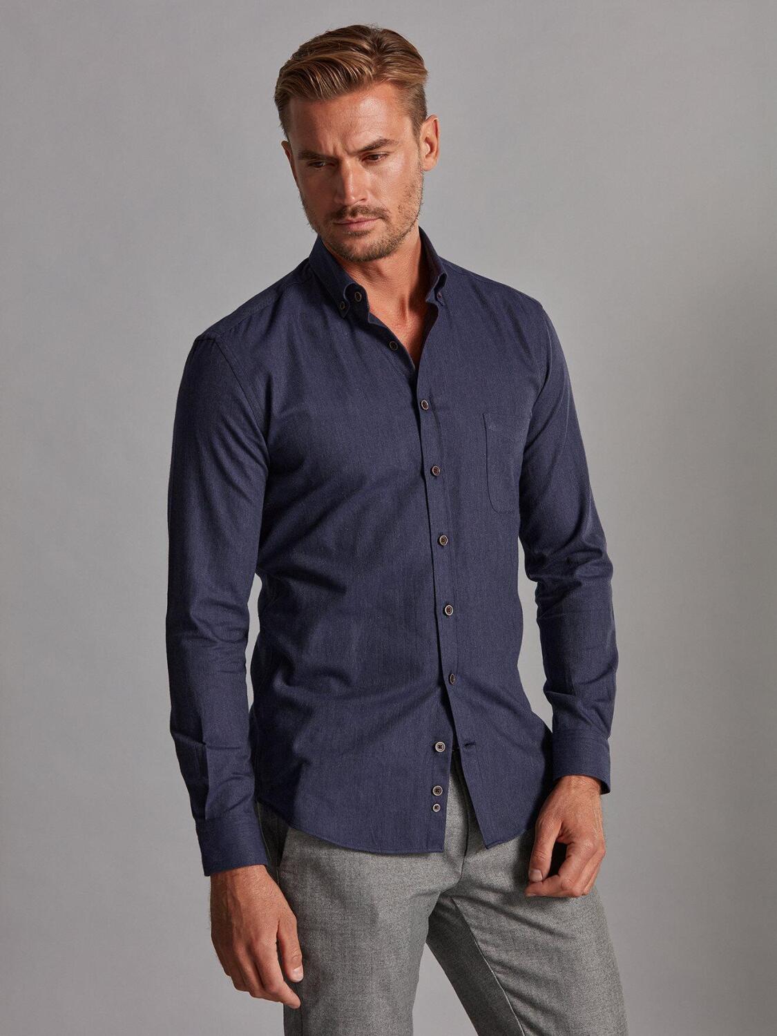 Chemise Hall marine en flanelle - Col Boutonné