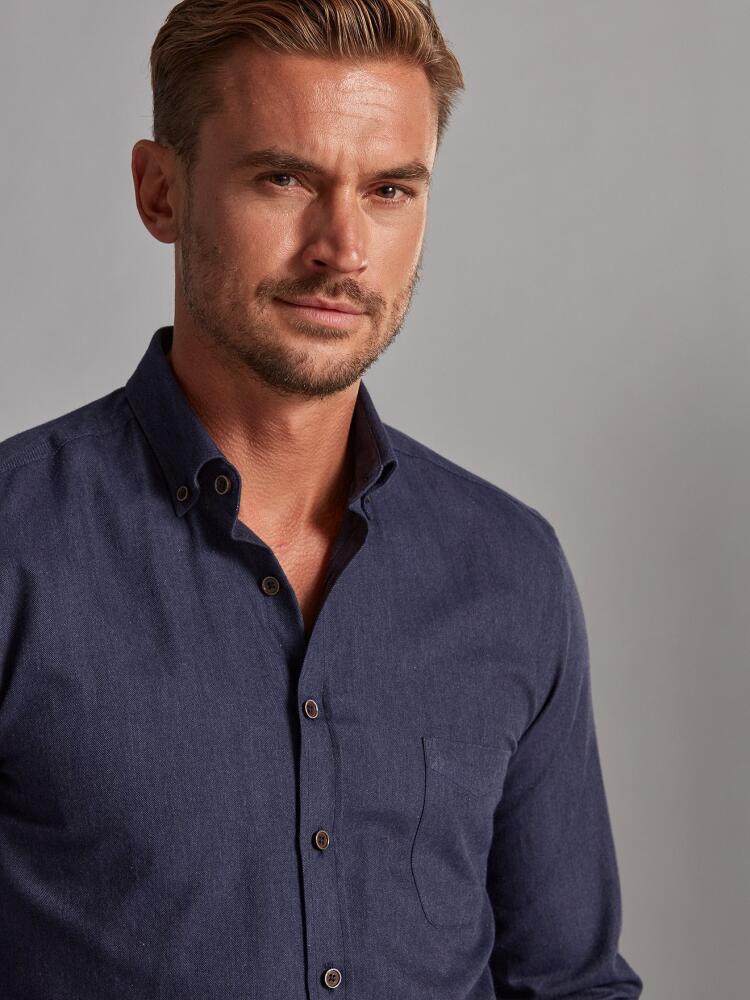 Chemise Hall marine en flanelle - Col Boutonné