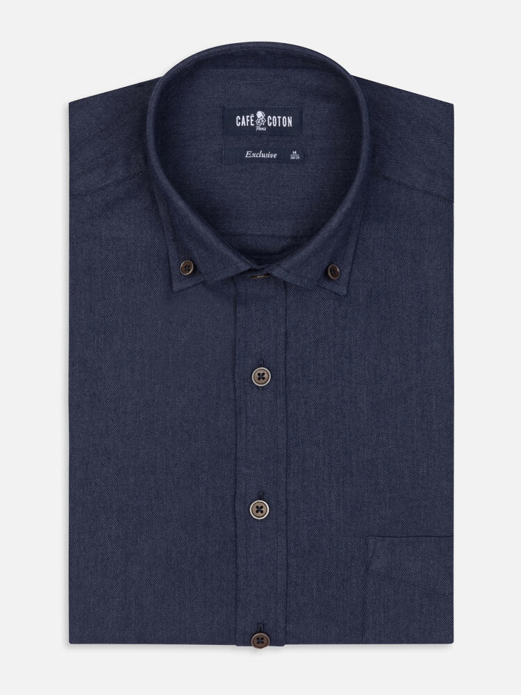 Camisa de franela azul Hall - Cuello Abotonado