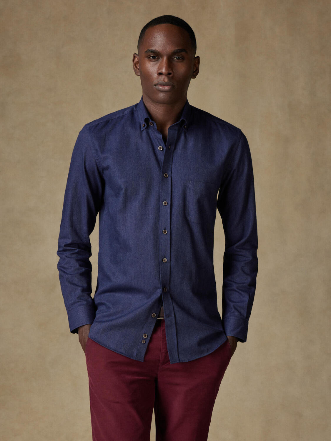 Chemise Hall en flanelle marine - Col Boutonné