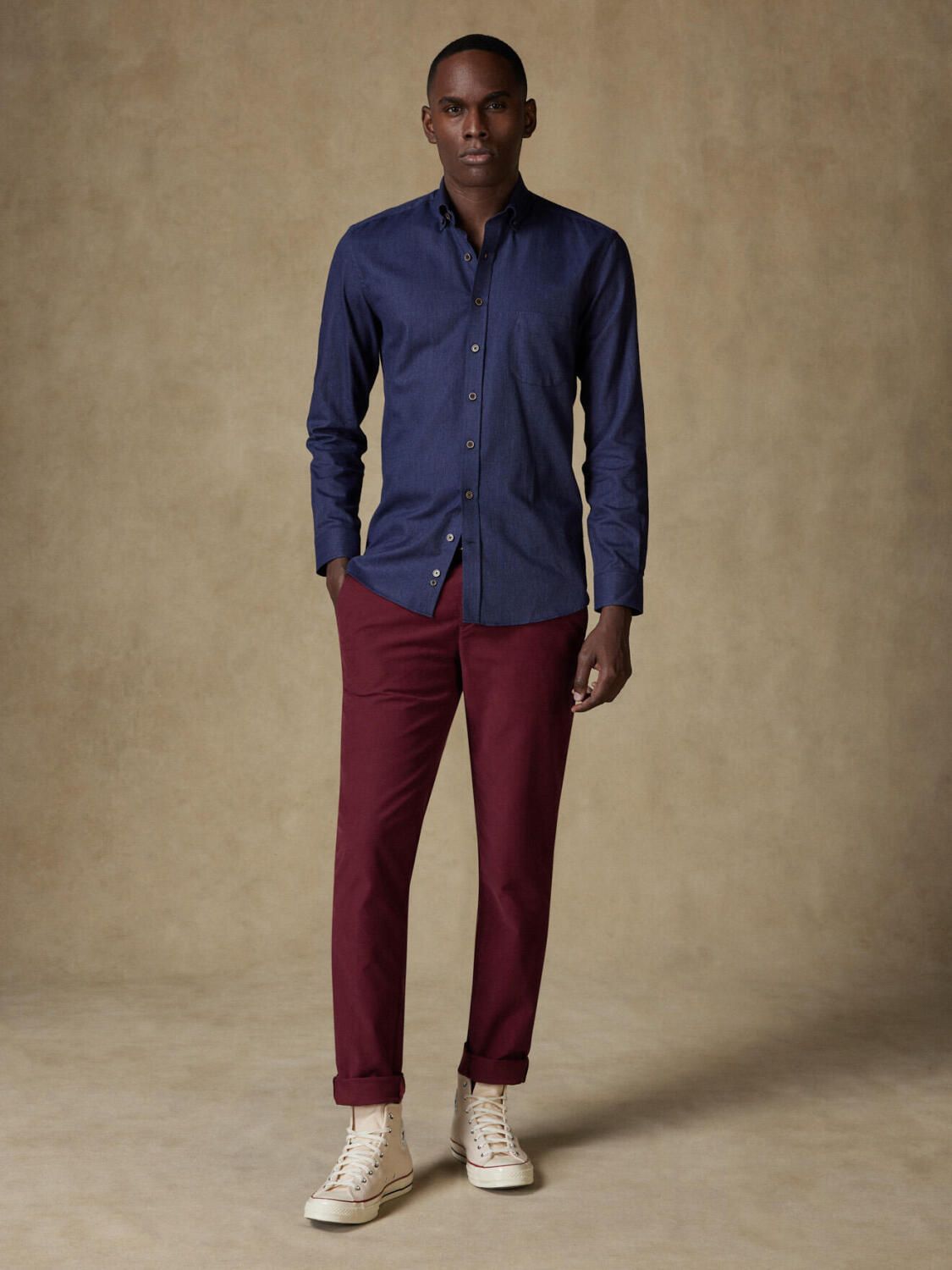 Chemise Hall en flanelle marine - Col Boutonné