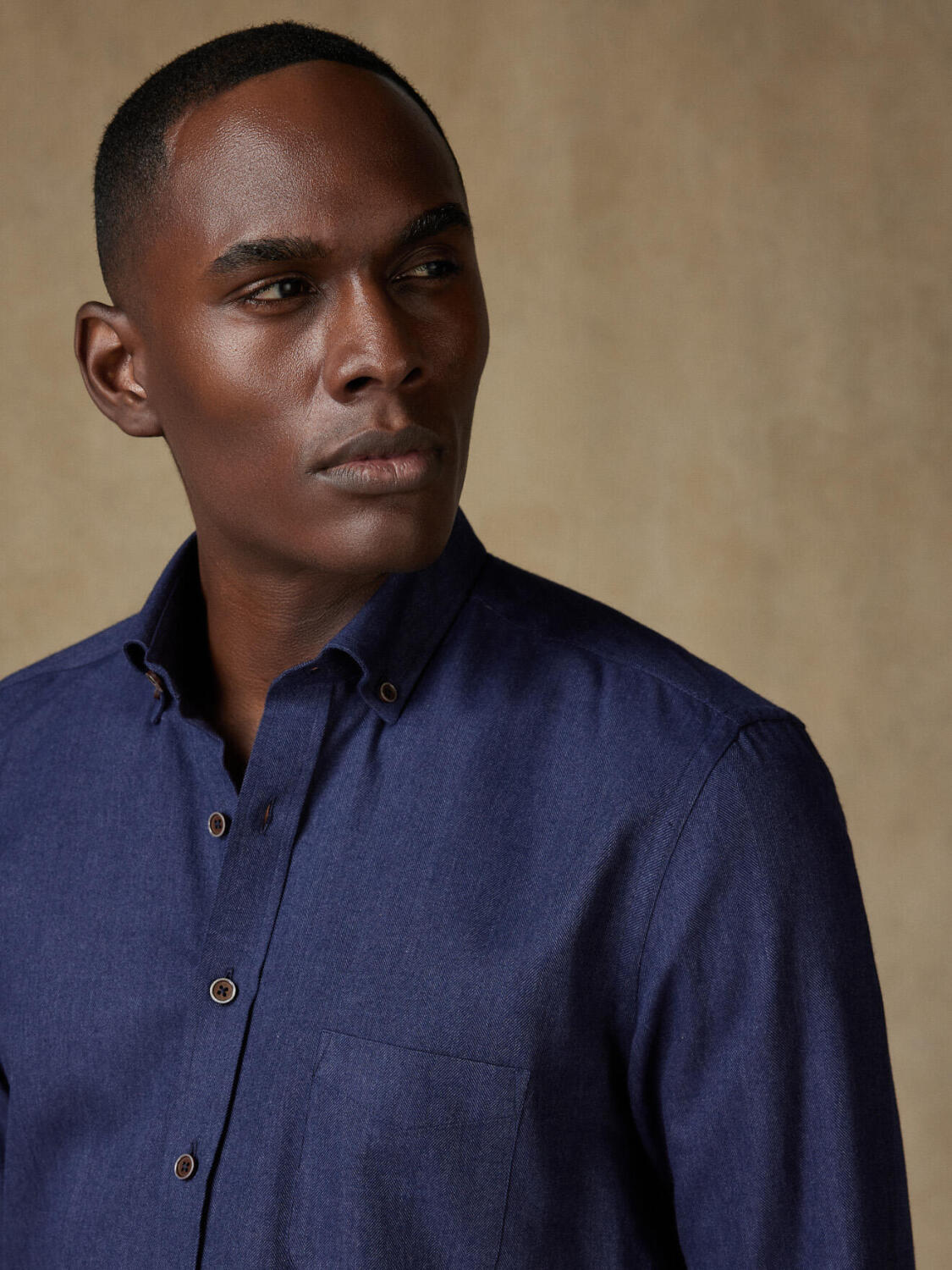 Chemise Hall en flanelle marine - Col Boutonné