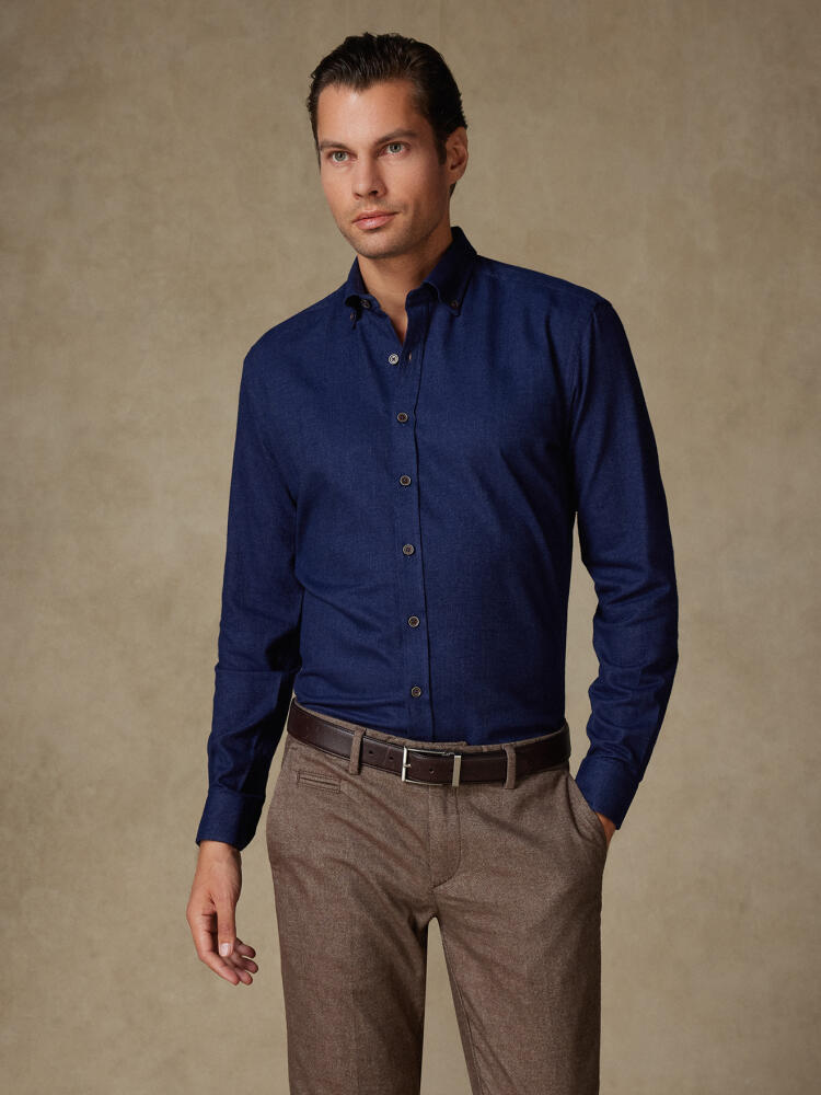 Chemise Hall en flanelle marine - Col Boutonné