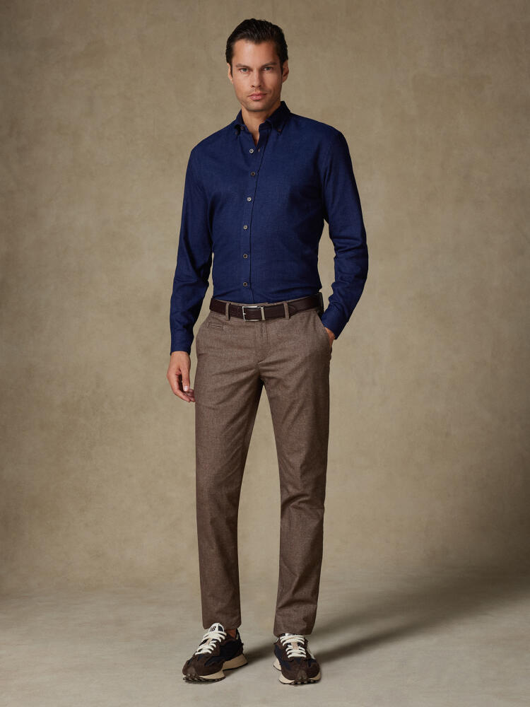 Chemise Hall en flanelle marine - Col Boutonné