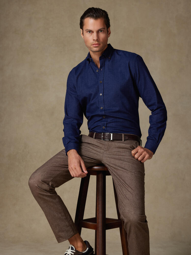 Chemise Hall en flanelle marine - Col Boutonné