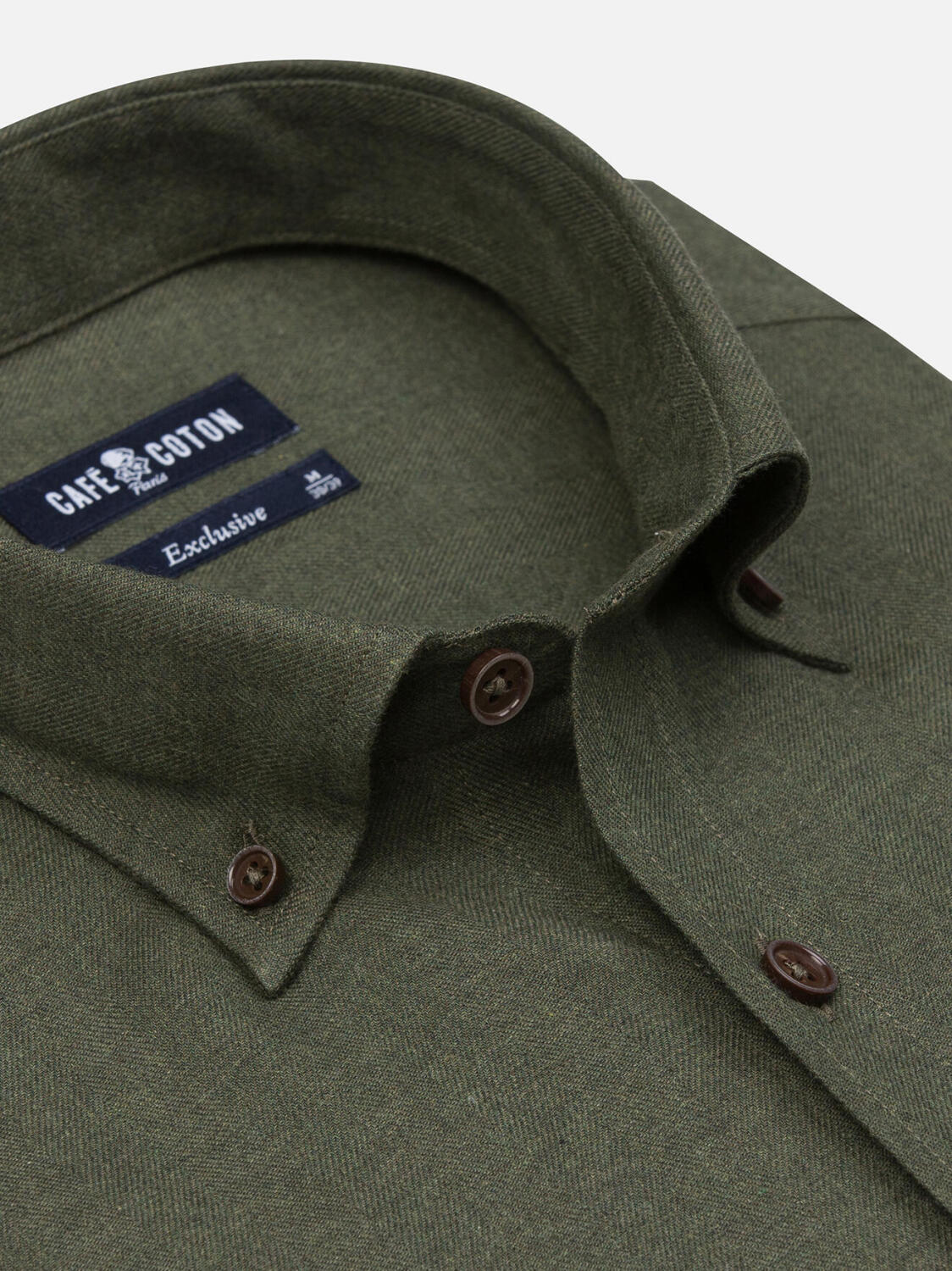 Camicia Hall in flanella cachi - Colletto abbottonato