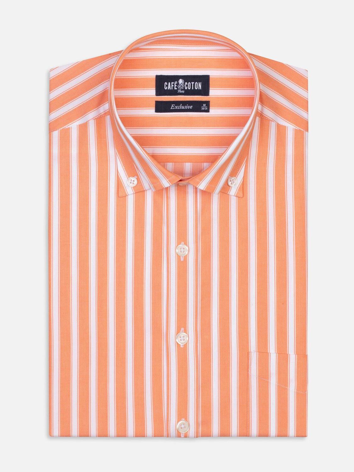 Orange and white stripes twill shirt  - Button down collar