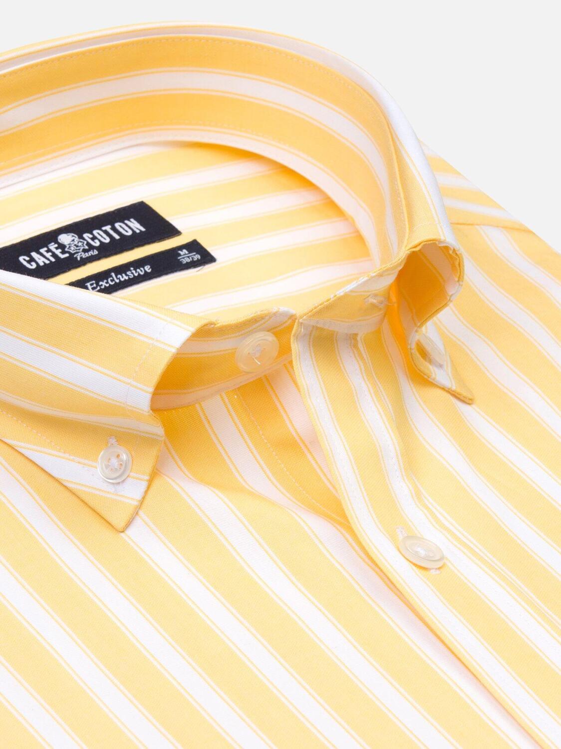 Yellow and white stripes twill shirt  - Button down collar