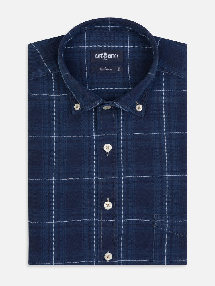 Camicia Heath indaco tartan - Con buttoncini