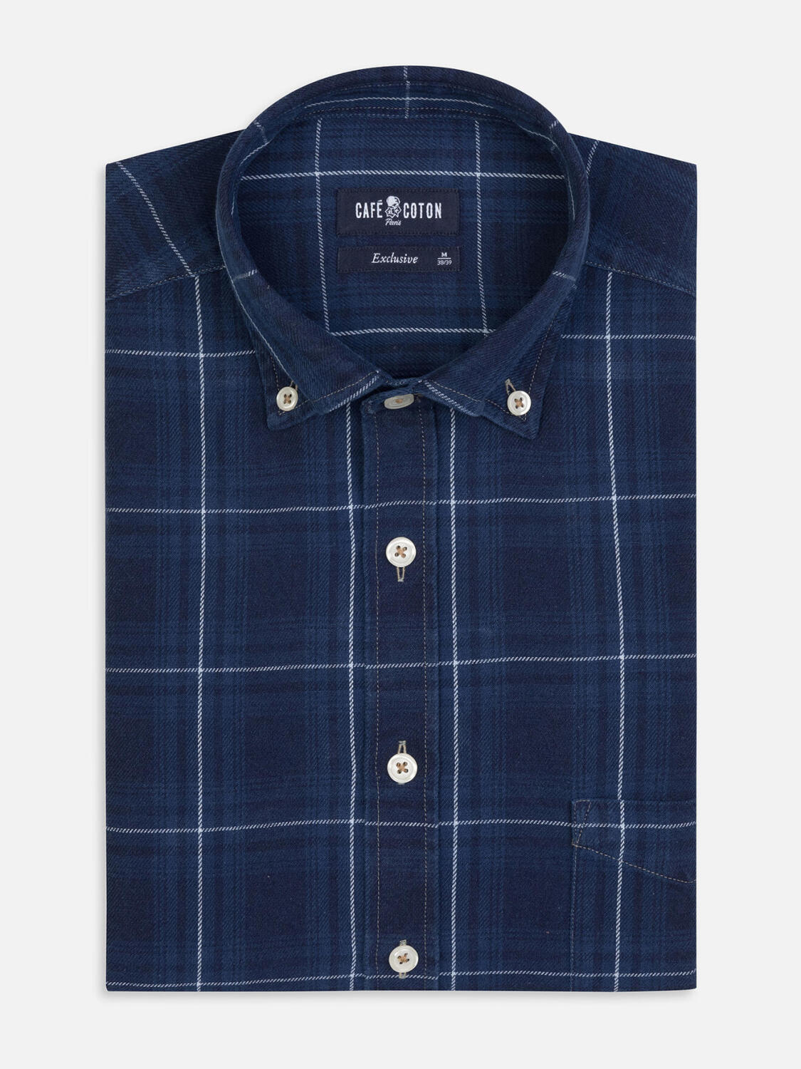 Heath-Hemd mit Indigo-Tartanmuster - Button down kragen
