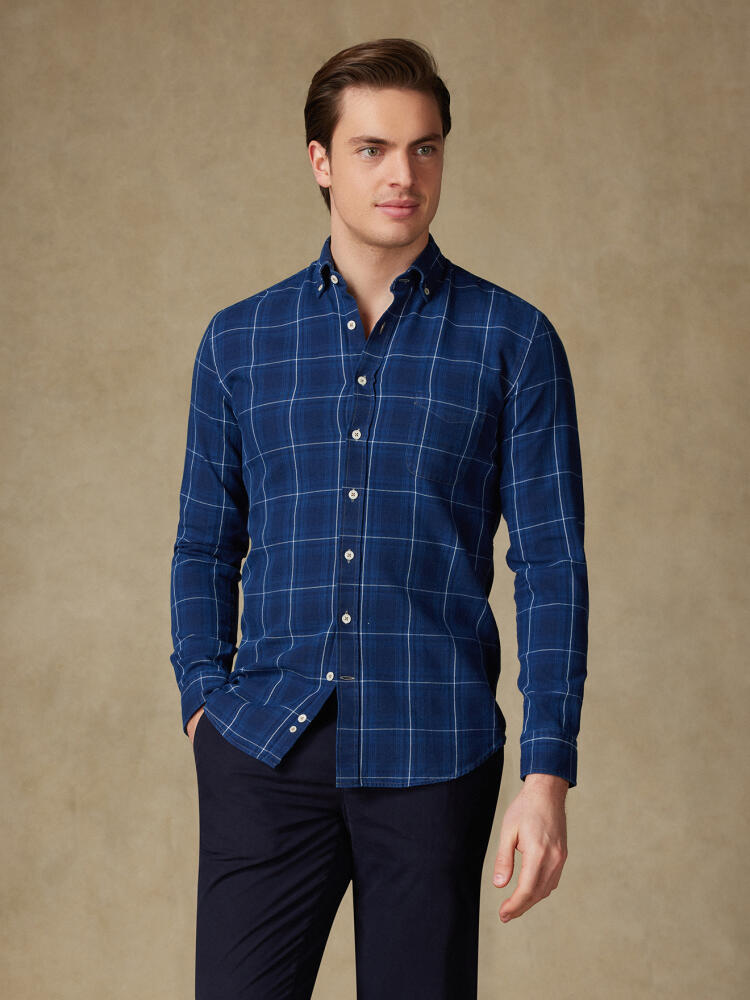 Camicia Heath indaco tartan - Con buttoncini