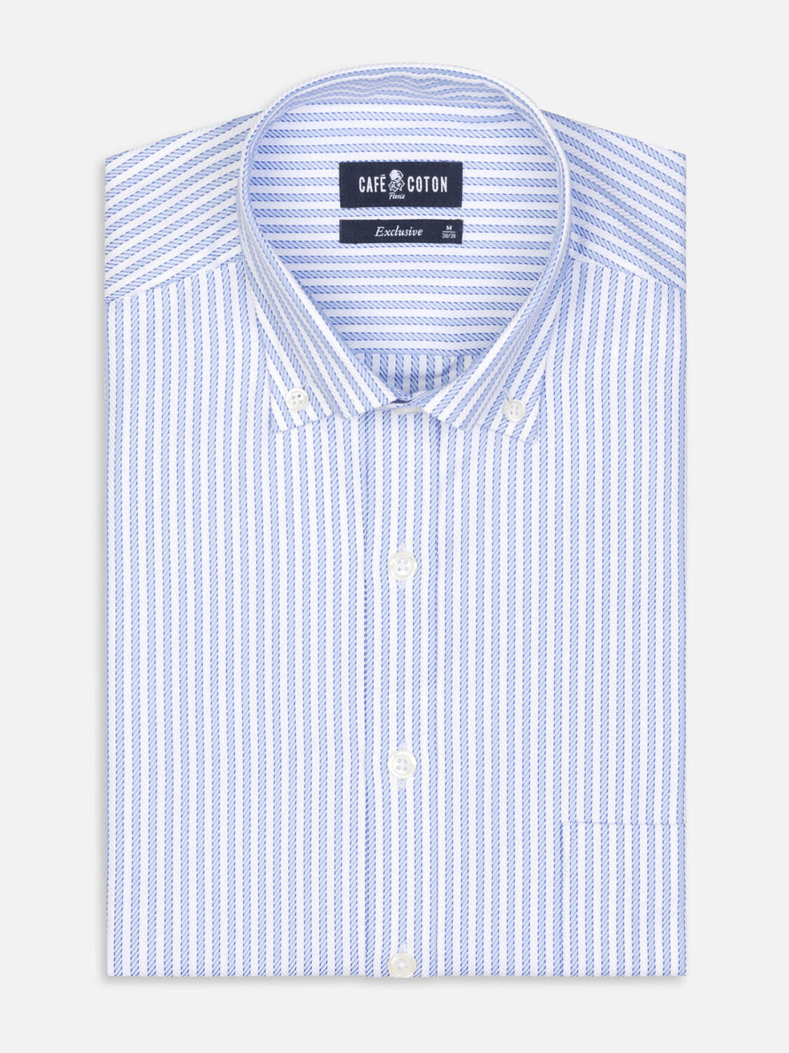 Chemise Hebert à rayures ciel  - Col Boutonné