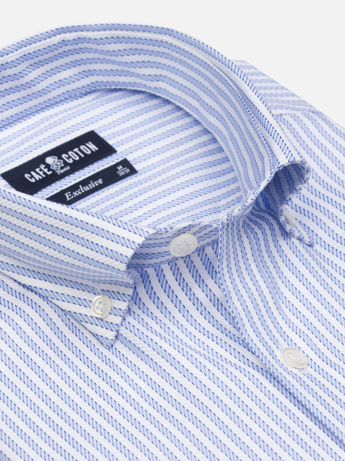Chemise Hebert à rayures ciel  - Col Boutonné