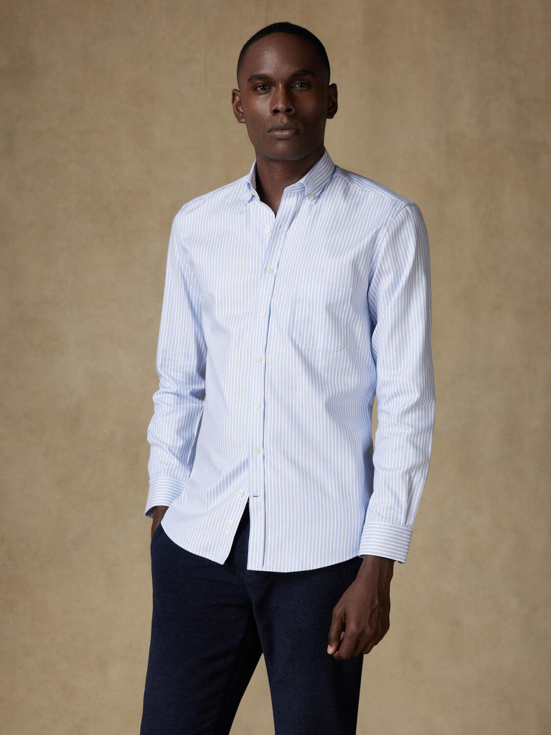 Chemise Hebert à rayures ciel  - Col Boutonné