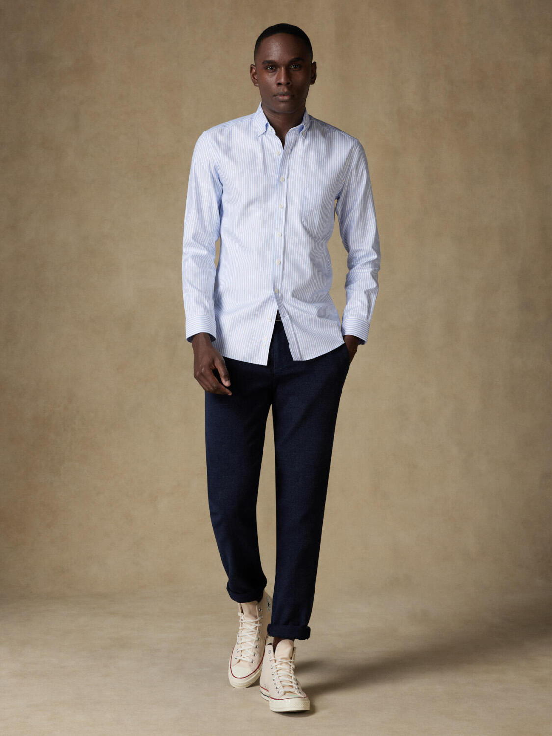 Chemise Hebert à rayures ciel  - Col Boutonné