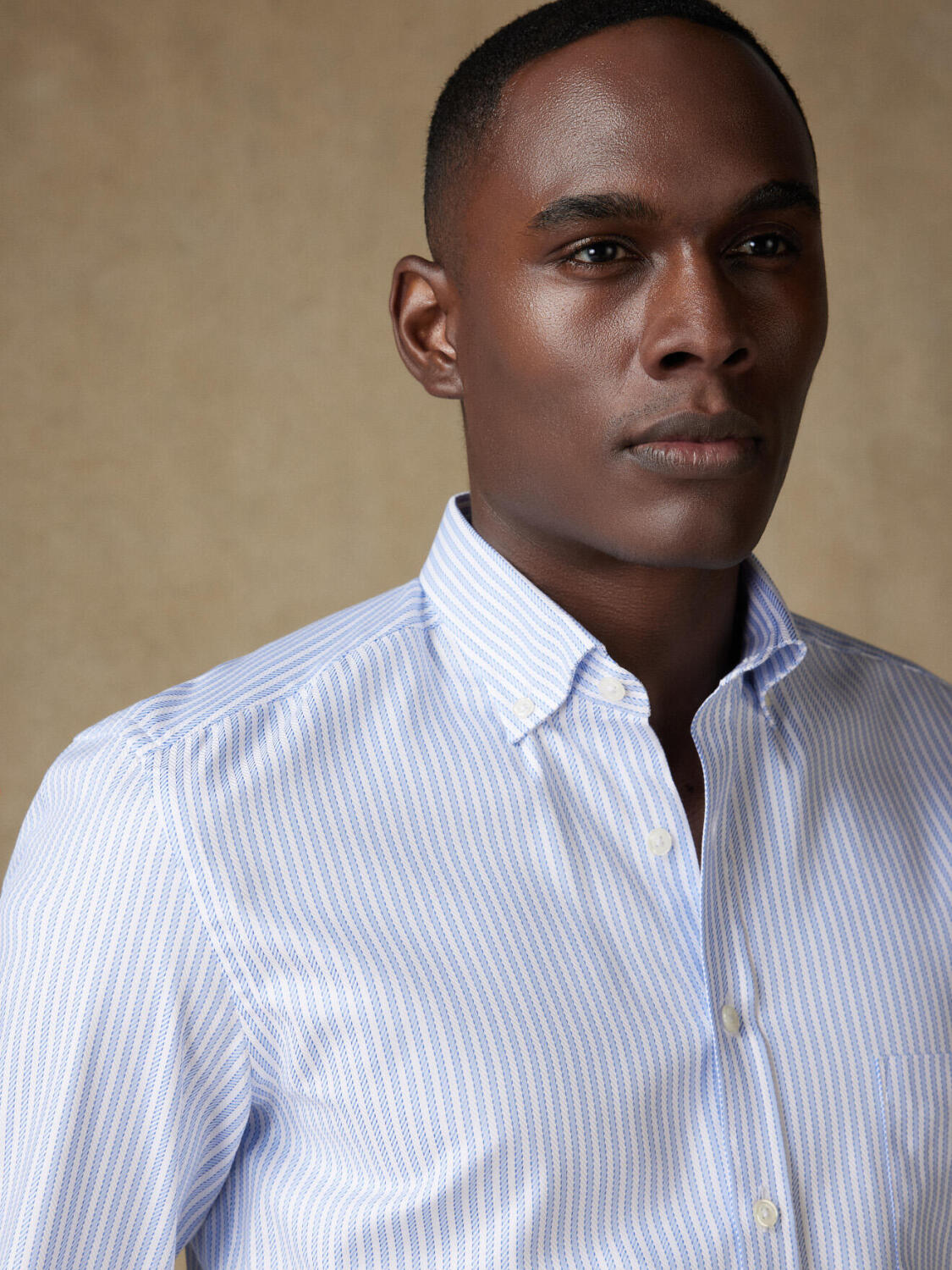 Chemise Hebert à rayures ciel  - Col Boutonné