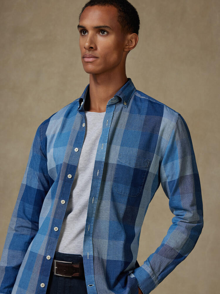 Heston indigo shirt - Button-down collar