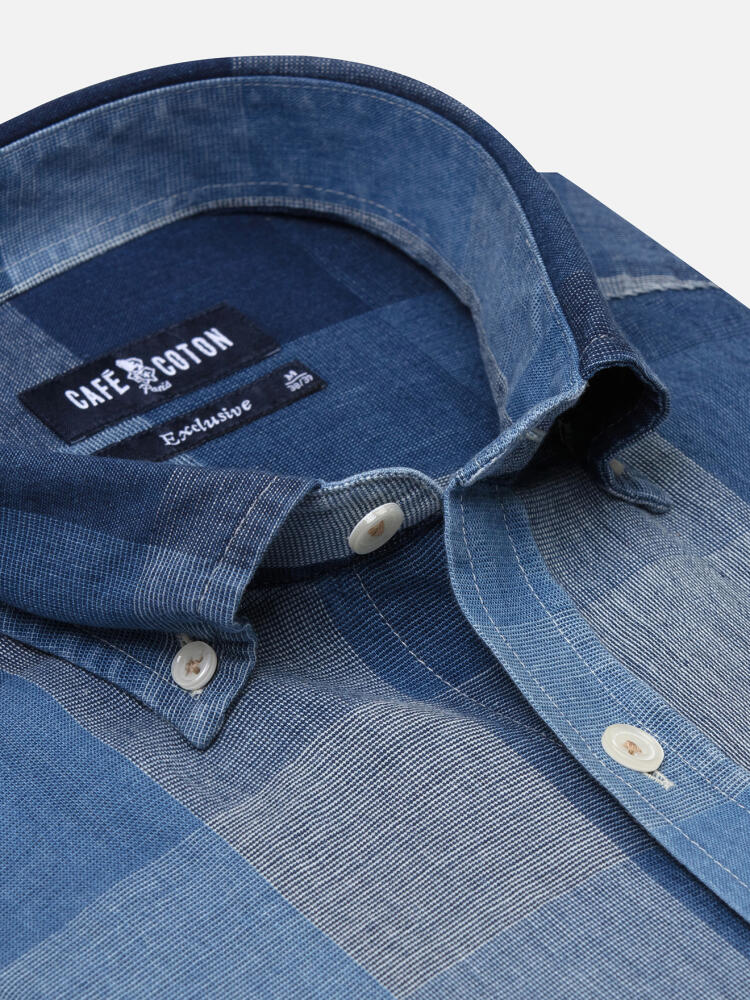 Heston indigo shirt - Button-down collar